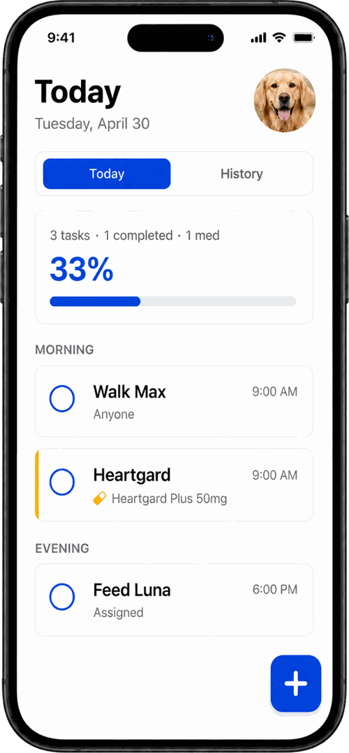 Petsomo app — daily care routine for the household